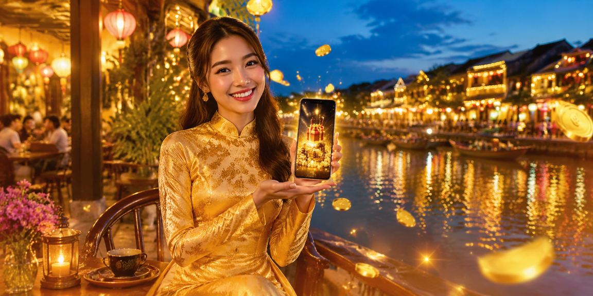 Người dùng đọc phân tích trên điện thoại tại Hội An